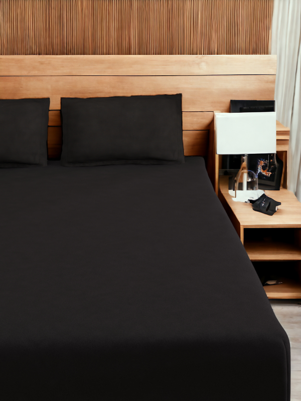 Black King Queen Hand-Crafted Glace Cotton Bedsheet Set