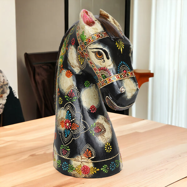 Black Horse Wooden Stool Table Decor Single Piece