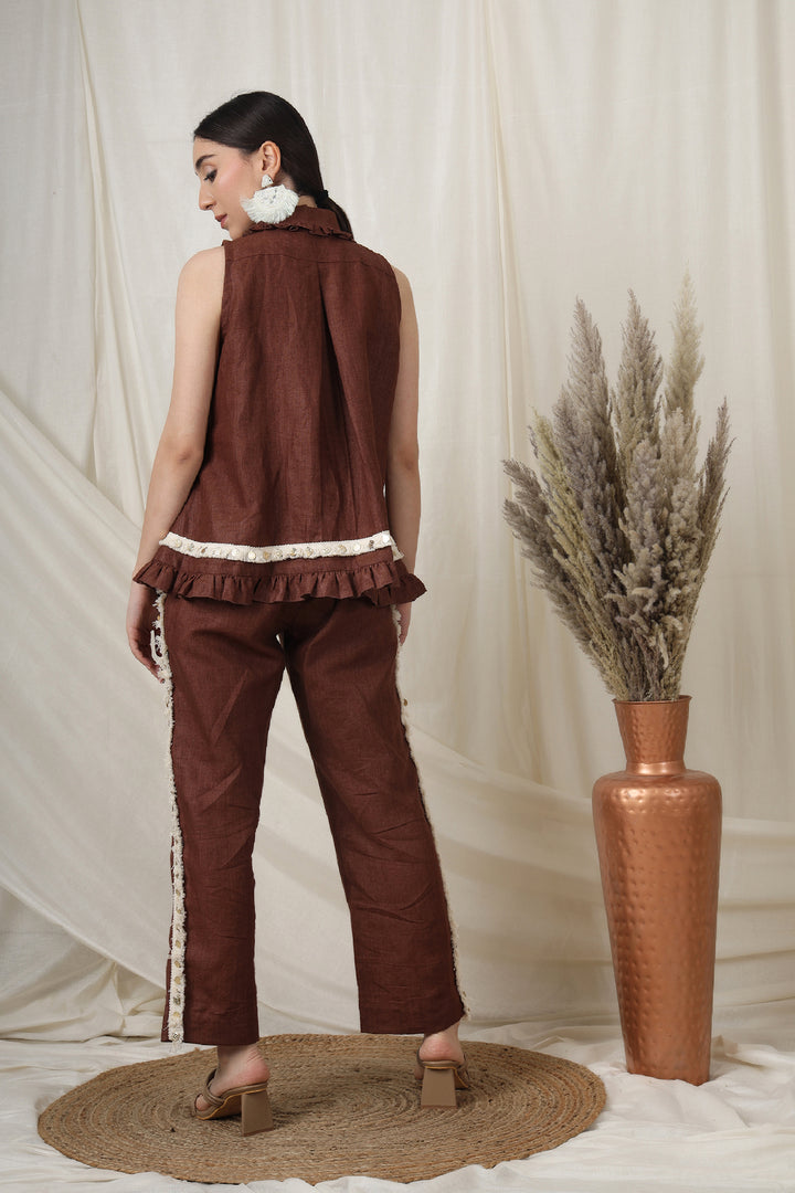 Linen fabric texture of the Coffee Brown Co-ord Set - Back view