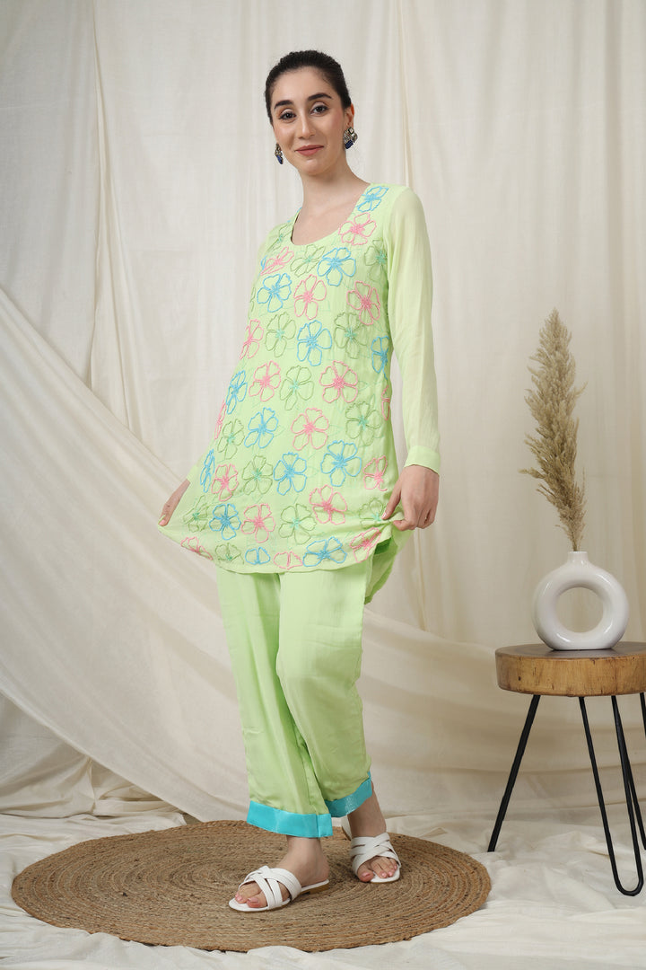 Round Neck, Full Sleeves Top with Bead Hand Embroidery