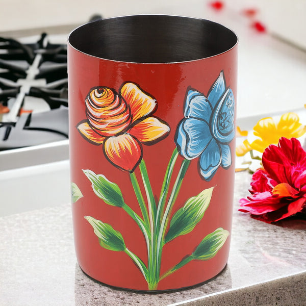 Floral Abstract Art Decorative Stainless Steel Glass With Red Base