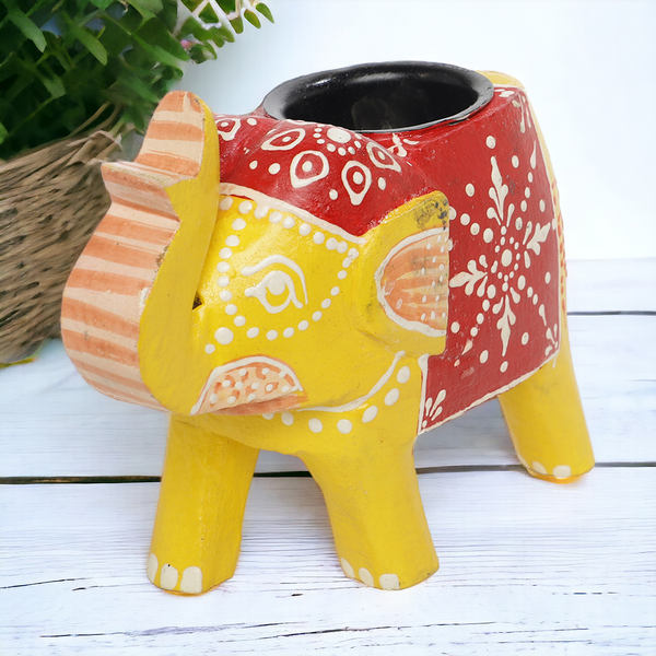 Persian Red & Golden Brown Hand-Painted Elephant Shaped Tealight Candle Holder