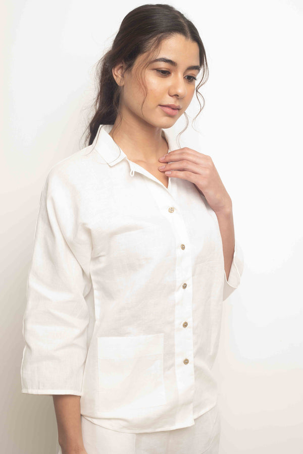 The Cocotier Pure Linen White Shirt and Pajama Set