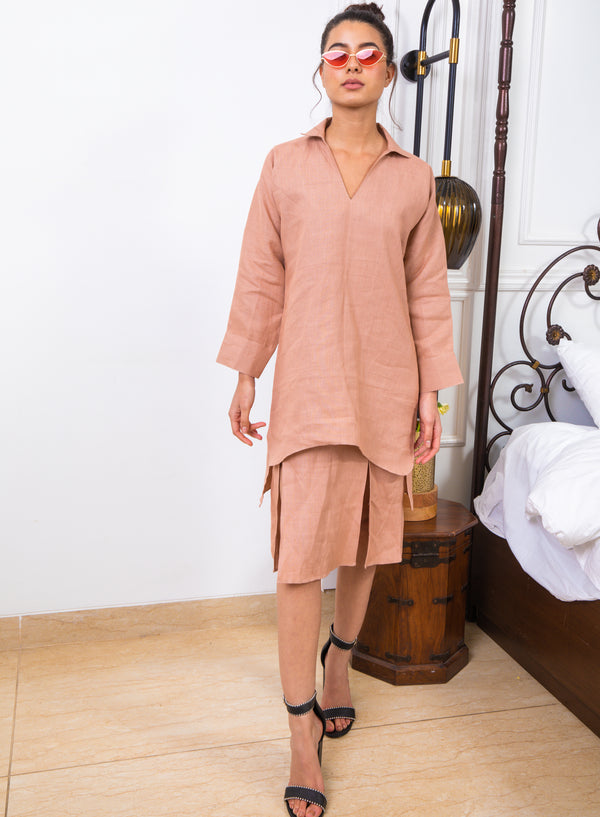 The Cocotier Pure Linen Faded Rose Long Shirt and Slip