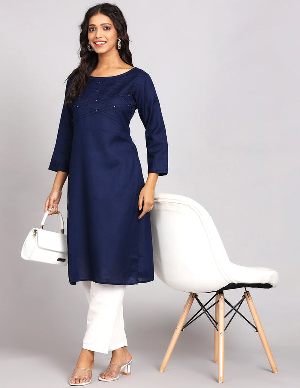 Navy Blue Cotton Kurti for Women | Kurtis for Women Stylish, Stylish Kurti for Women Latest