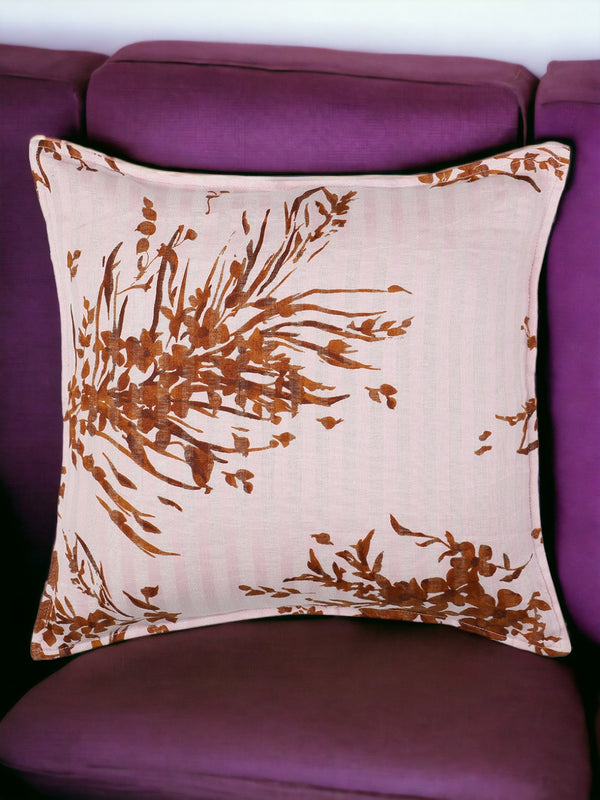 Dust Storm Pink & Brown Tropical Print Linen Cushion Cover