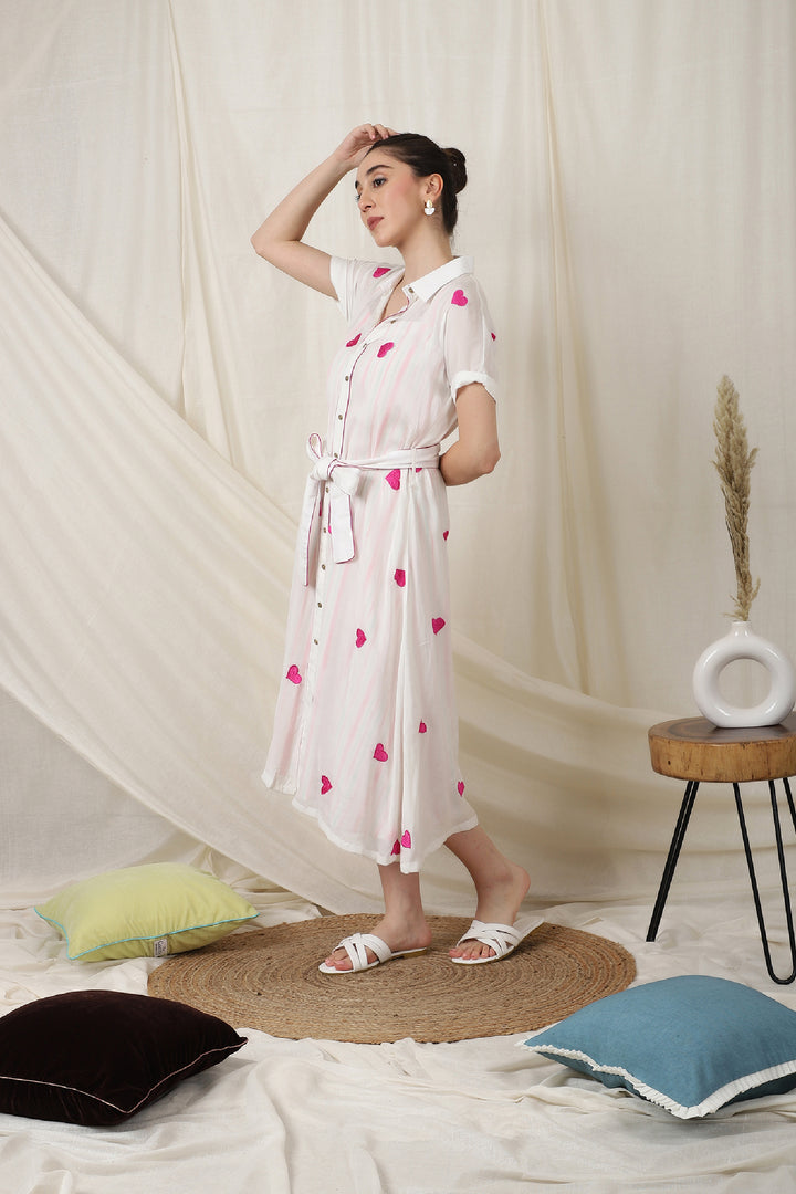 Knee-Length A-Line Dress in Muslin Fabric