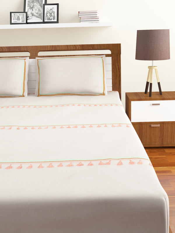 hand -printed glace cotton king size bedsheet set