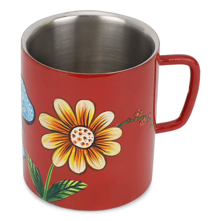 hand-crafted floral stainless steel mug