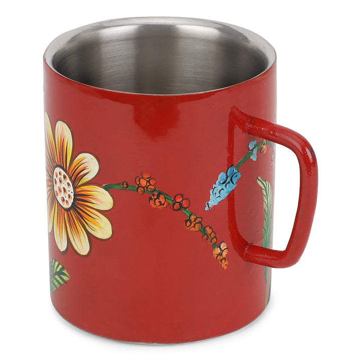 floral stainless steel mug with red base