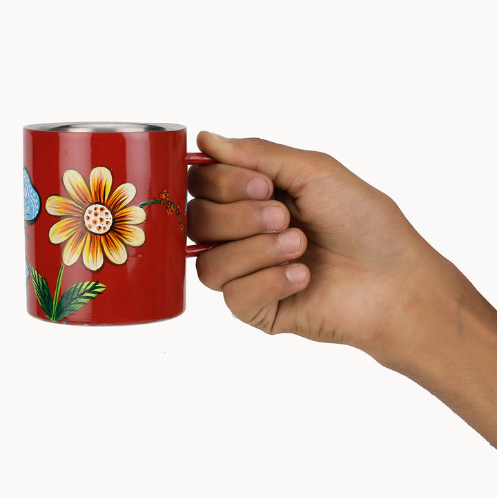 decorative floral stainless steel mug