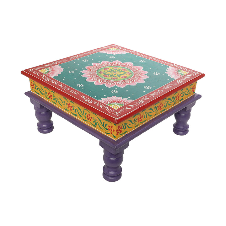 hand-painted 12" bajot/ chowki pooja temple stool