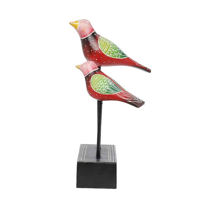 wooden bird pair figurine placed at iron rod decor-in