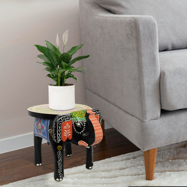 hand-crafted wooden elephant shaped table top