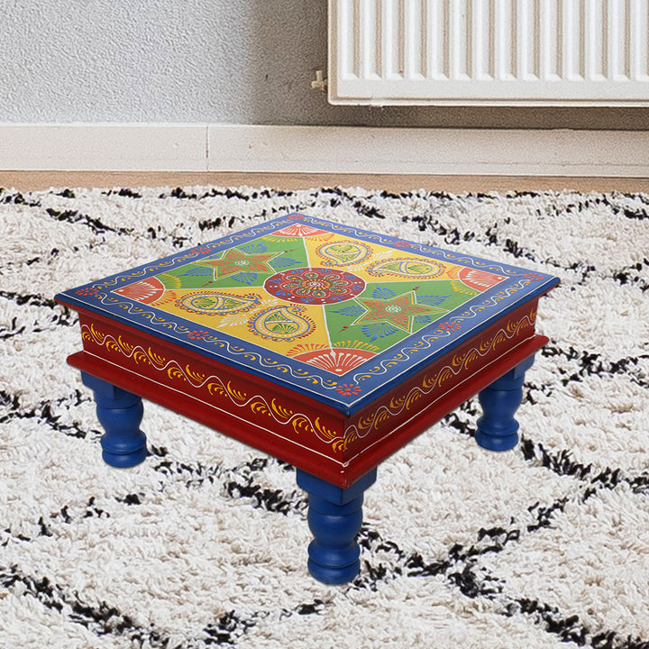 hand-painted 12" bajot/ chowki pooja temple stool