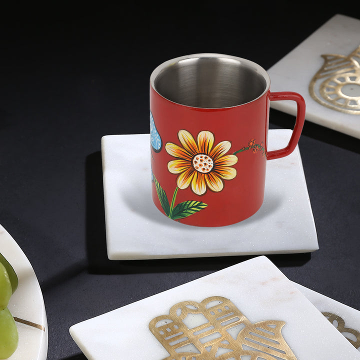 hand-painted floral stainless steel mug