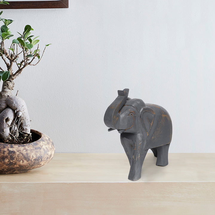 hand-crafted 6" wooden elephant figurine table decor